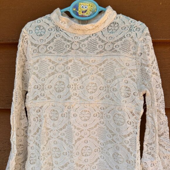 Zunie Cream Lace Long-Sleeve Dress 10 With High Collar & Back Zipper - Picture 4 of 7